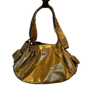 New KATHY Van Zeeland gold leather studded shoulder bag